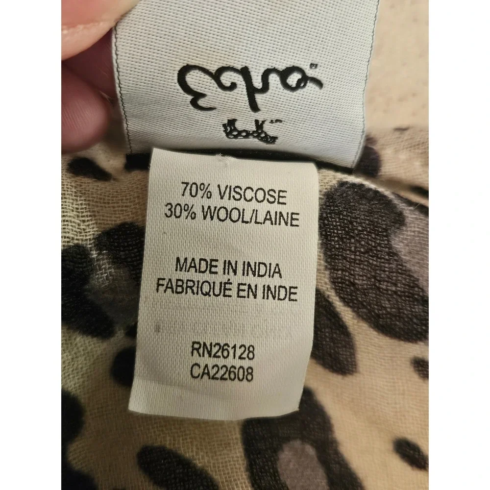 Echo Leopard Print Striped Poncho Shawl Viscose Wool Blend Wrap One Size